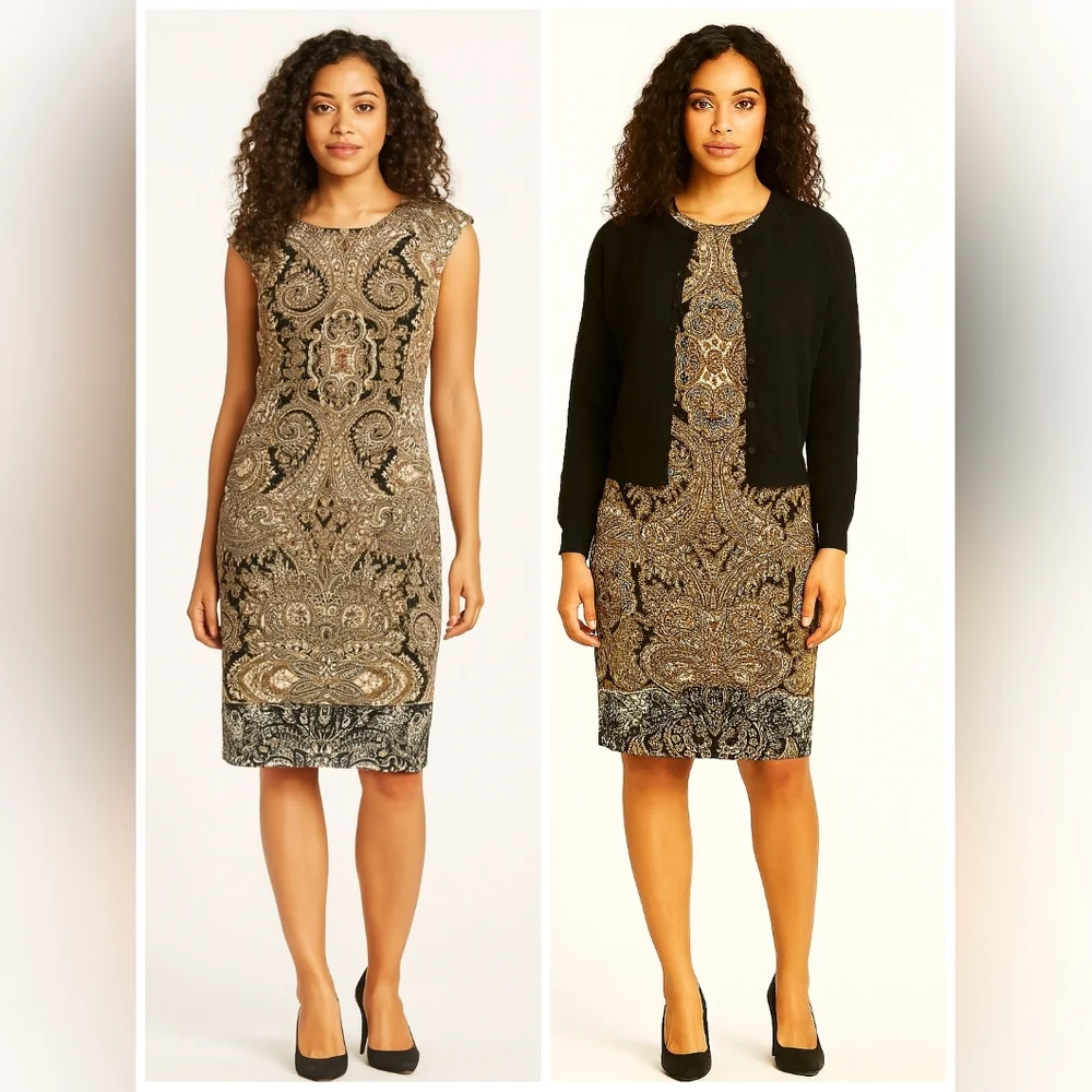 Elegant & Versatile, Dress Barn: Paisley Print Sleeveless Dress – Size 16 - Picture 1 of 7